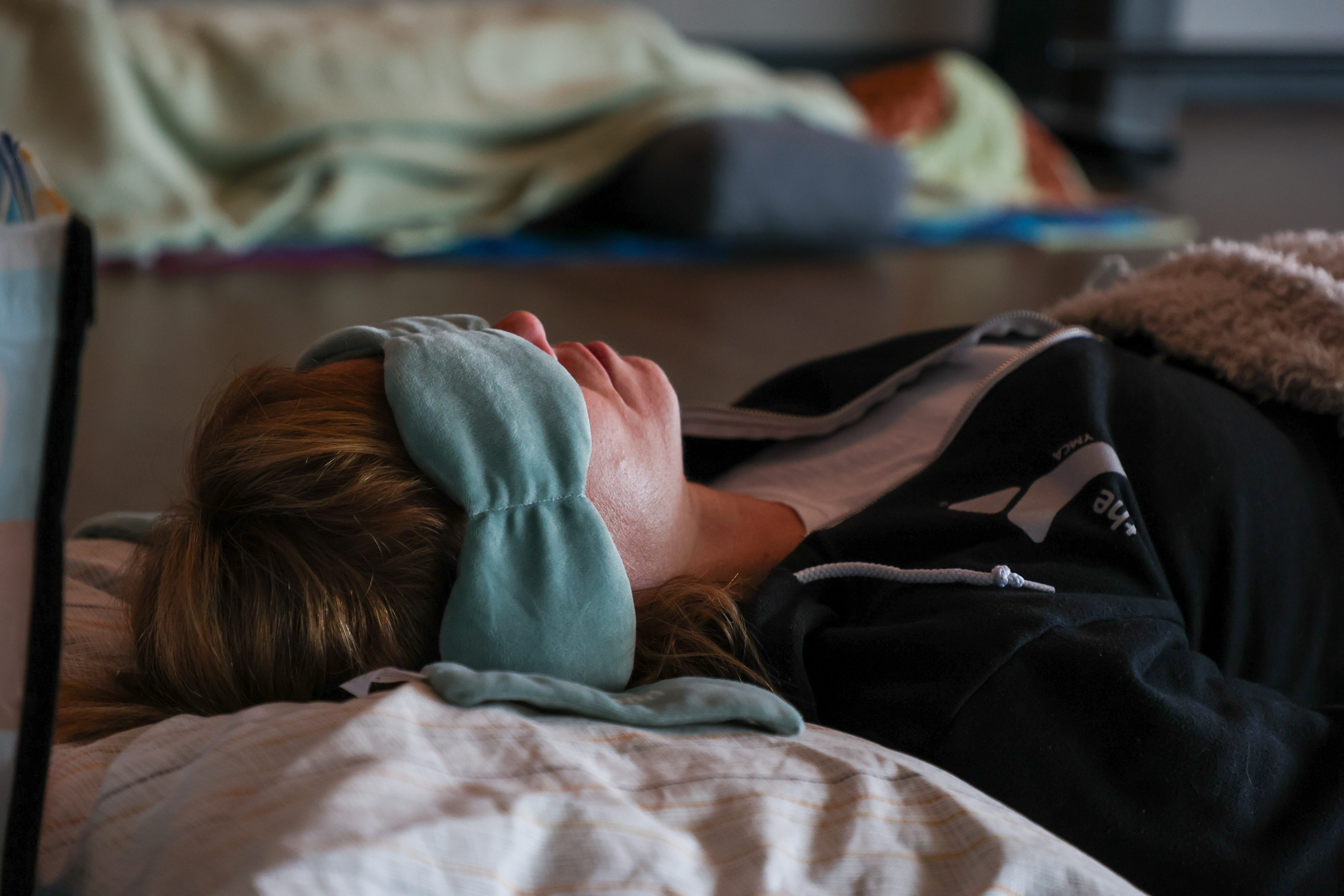 yoga nidra practitioner using an eye shade