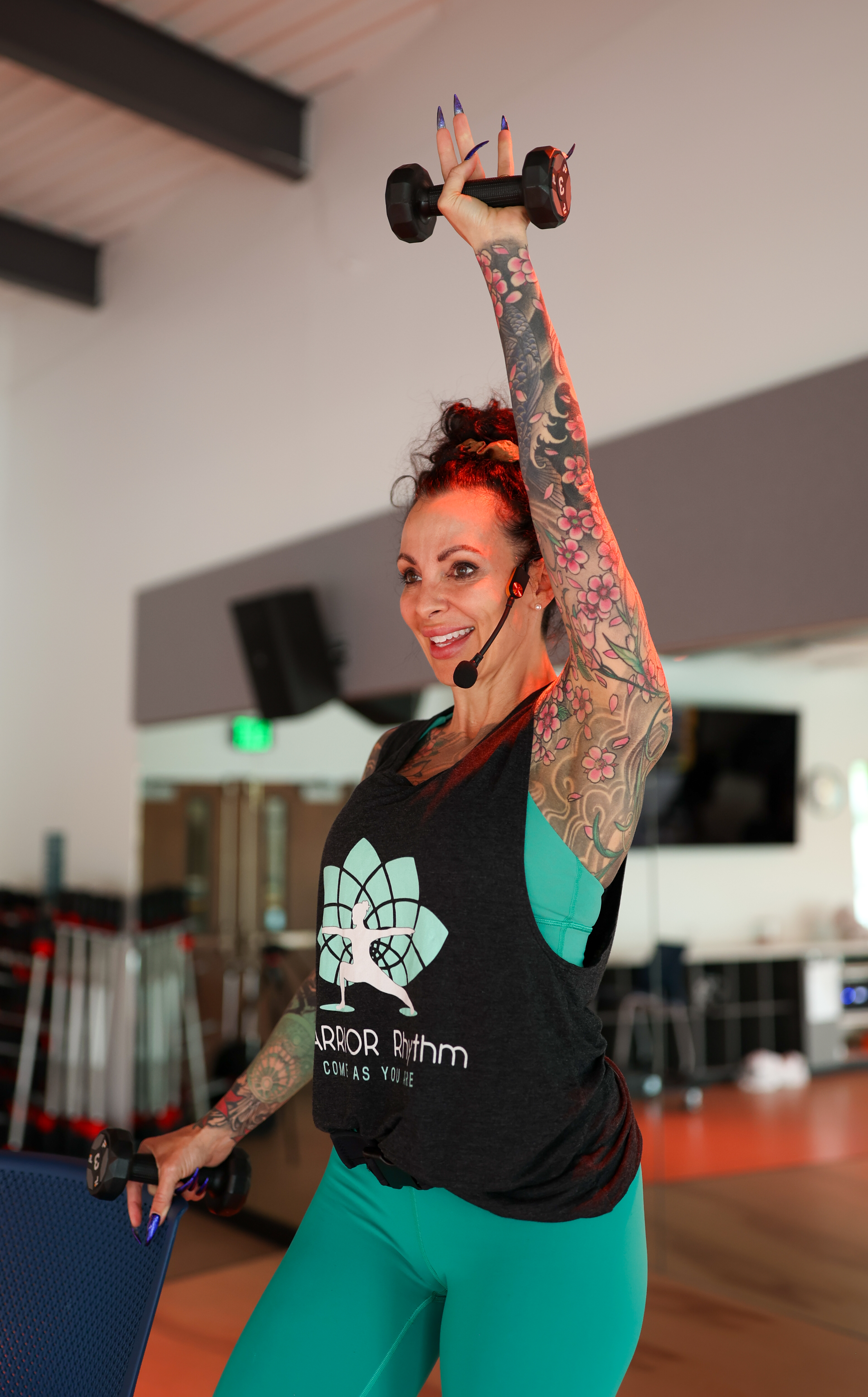 Ellen de Werd leading a WARRIOR Rhythm class at the Y