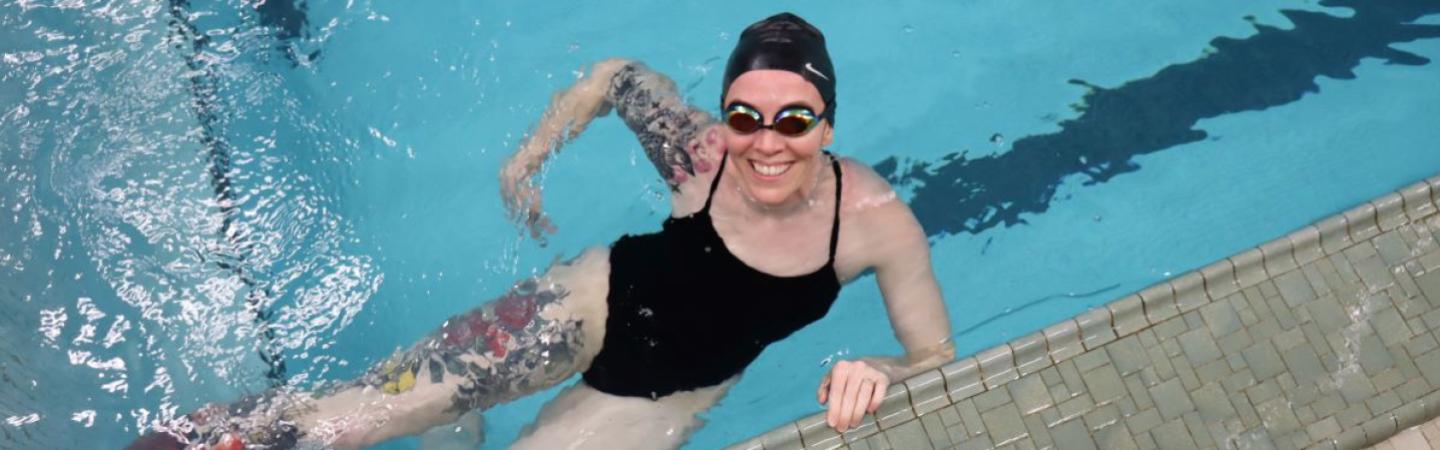 Y member chelsea wear goggles in the eugene ymca's aquatics center 